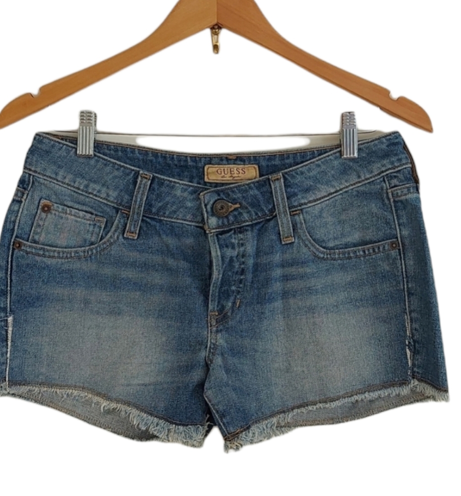 Guess Raw Hem Side Slits Daisy Duke's Mid Rise Button Fly Jean Shorts 27 (Q17)